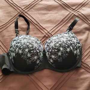 Addition Elle Black Bra with White Floral Design